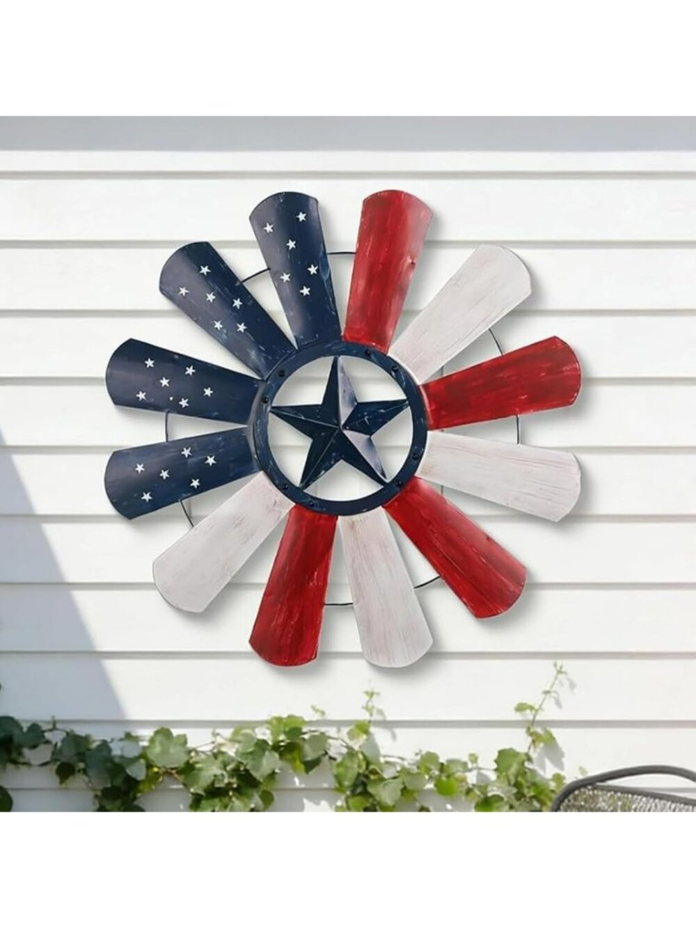 23” Rustic Windmill Wall Decor - Metal American Flag Art with Texas Star Accent